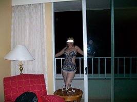Hotel balcony in slutty maid out fit. Nothing else. Anyone looking up can s...