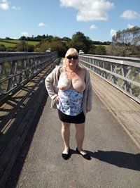 Out & About: Enjoying a nice walk along the river flashing my tits & pussy....