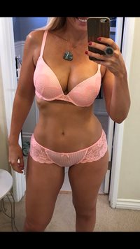 wife in pink bra and panties