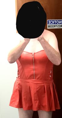 Red leather corset and G-string with skirt