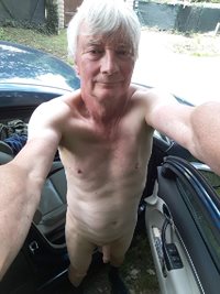 Fully naked outside car on public road