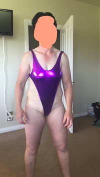 Wife trying on a new swimsuit. Mite need a size bigger lol
