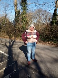 Out & About: A little roadside fun flashing my tits.