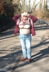Out & About: A little roadside fun flashing my tits.