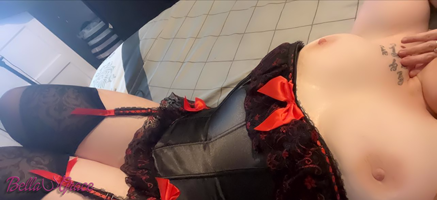 my new bedding, stockings & corset 😲 oh & the nipples are old 🤣