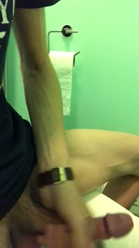Short toilet cumshot- shooting the load all over the loo