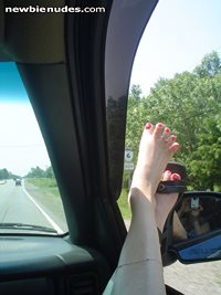 Sweet summer toes, out for a drive...