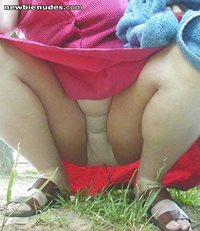 Requested Photo: Innocent panty view while squatting outdoors