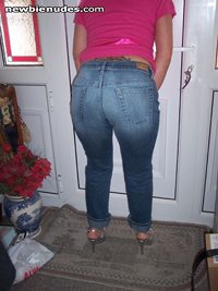 blue jeans and heels hope my bottom dont look to big