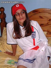Tania wearing her england football kit