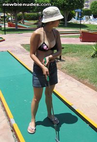 crazy golf is hard with tits like those on show all the time