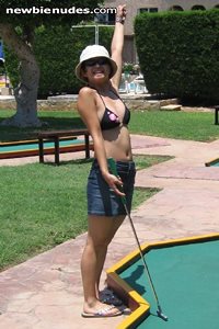 Lilys tits make concentrating on golf very hard