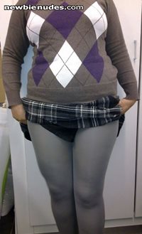 Me in my student skirt. Not pregnant anymore but still a good fuck/cum slut...