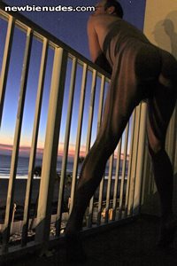Naked out on hotel balcony