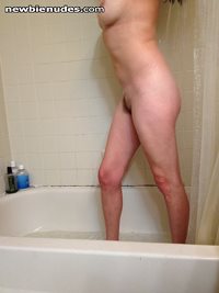 having fun in the shower for ya all.. sans shower curtain...