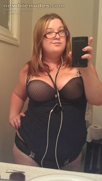 One of us lovely ladies, showing off our matching bra and panties in the mi...