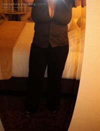 work clothes #22 (same shirt without bra, which looks better?)