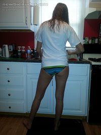 He caught me in the kitchen in my panties again... :-)