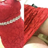 Wife trying on new party dresses