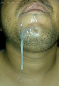 sucked a big cock and got cum all over my mouth!!